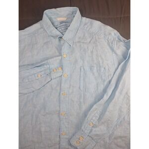 Tommy Bahama Relax 100% Linen Mens XL Blue Button Up Long Sleeve Beach Vacation